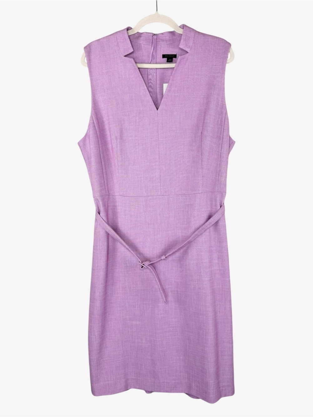 Ann Taylor lilac purple sleeveless sheath dress 16 belted pastel lavender NWT